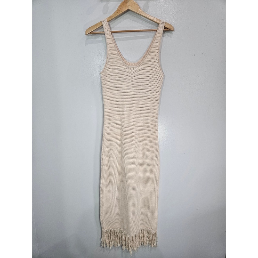 Future Collective Alani Noelle Cream Cotton Knit Fringe Midi Dress Medium